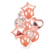 Kit Buquê Balão Metalizado 12 e Estrela 18 Rosé Gold - 10 un