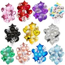 Kit Buque Balão Metalizado 14 Peças Bexiga Festa Diversas Cores