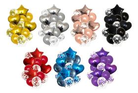 Kit Buque Balões Metalizado E Látex Kit C/14 Balão Festa