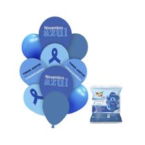 kit Buque de balões com 10 bexigas Novembro Azul decoração