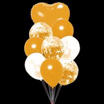 Kit Buquê de Balões Coração - Dourado - Buquê com 9 Balões - Partiufesta - Rizzo Kit Buquê de Balões Coração - Dourado - Buquê com 9 Balões - Partiufesta - Rizzo