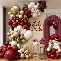 Kit Burgundy Balloon Garland Arch com areia marrom cor de vinho, balões nus em ouro metálico branco e dourado para decoração de aniversário de festa de formatura em marrom e dourado