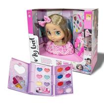 Kit Busto Boneca Loira 23cm C/ Paleta de Maquiagem Teen Glow P/ Adolescente