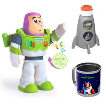 Kit Buzz Lightyear Baby que Fala com Garrafa Foguete e Xícara Giratória