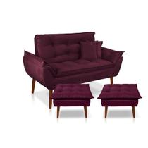 Kit C/ 01 Namoradeira Opala + 02 Puffs Opala + 02 Almofadas Suede Bordô