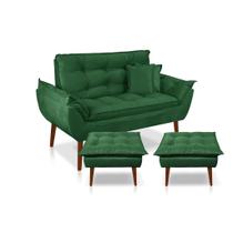 Kit C/ 01 Namoradeira Opala + 02 Puffs Opala + 02 Almofadas Suede Verde