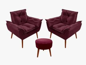 Kit C/02 Poltronas Opala + 01 Puff Redondo Danny Suede Bordô Kit C/02 Poltronas Opala + 01 Puff Redondo Danny Suede Bordô