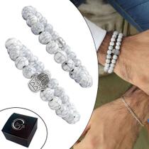 Kit C/02 Pulseiras Bolinha Masc Mão De Fátima Branco