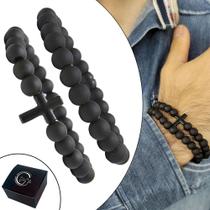 Kit C/02 Pulseiras de Bolinha Masculina Cruz Crucifixo Preto Fosco All Black Kit C/02 Pulseiras de Bolinha Masculina Cruz Crucifixo Preto Fosco All Black