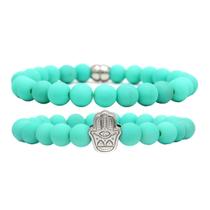Kit C/02 Pulseiras de Bolinha Masculina Mão De Hamsá Verde Água
