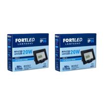 Kit C/ 02 Refletores de Led 20W Luz Branca 110/220V - Fortled