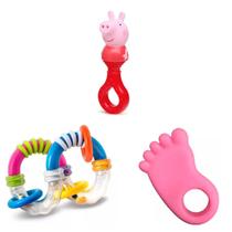 Kit C/ 03 Chocalhos e Mordedor - Para Bebês