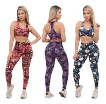 Kit C 03 Conjuntos Fitness Feminino (top + Calça)