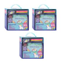 Kit C/ 03 Livro-Box - Unicórnio - Atividades C/ Canetas E Acess. Lembrancinha Festa Aniversário