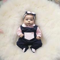 Kit c/ 03 Peças Conjunto Body Manga Longa com Jardineira Chiquinha