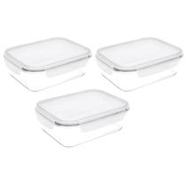 Kit C/ 03 Potes De Vidro 1040ml Marmita Fitness C/ Tampa Vedação Resistente