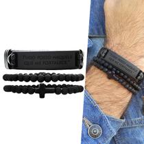 Kit C/03 Pulseiras de Couro Tudo Posso Naquele que me Fortacele Bolinha Cruz Kit C/03 Pulseiras de Couro Tudo Posso Naquele que me Fortacele Bolinha Cruz