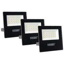 Kit c/ 03 Refletores Taschibra TR LED 50W Slim 6500K Preto Bivolt Resistente à Água e Uso Externo (Luz Branca)