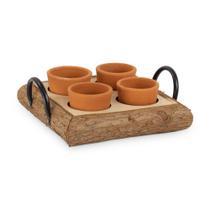 Kit c/04 cachepot em ceramica no suporte madeira Kit c/04 cachepot em ceramica no suporte madeira