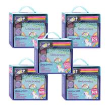 Kit C/ 05 Livro-Box - Unicórnio - Desenhos C/ Canetas E Acess. Lembrancinha Festas Kit C/ 05 Livro-Box - Unicórnio - Desenhos C/ Canetas E Acess. Lembrancinha Festas