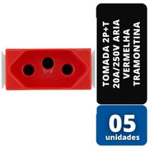 KIT C/ 05 Tomada 2P+T 20A/250V Aria Vermelha Tramontina