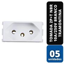 KIT C/ 05 Tomada 2P+T NBR 10A/250V Branco - TRAMONTINA KIT C/ 05 Tomada 2P+T NBR 10A/250V Branco - TRAMONTINA