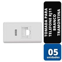 kit c/ 05 Tomada Para Telefone Rj11 Branco Tramontina