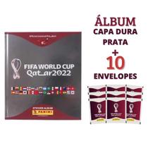 Kit C/ 1 Álbum Capa Dura Prata + 10 Envelopes de Figurinhas da Copa Do Mundo Qatar 2022