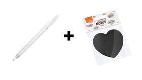 Kit c/ 1 Caneta Gel Trigel Branca 0.8mm - CIS + 1 Bloco Adesivo 70x70mm Coração Preto - BRW