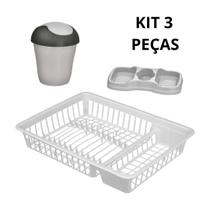 Kit c/1 un. Escorredor de Pratos + 1 un. Lixeira 2,4 l c/tampa basculante + 1 un. Porta Detergente