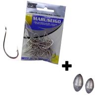 Kit C/10 Anzol Marine Sports Maruseigo Nickel N28 + Chumbada