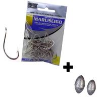 Kit C/10 Anzol Marine Sports Maruseigo Nickel N30 + Chumbada Kit C/10 Anzol Marine Sports Maruseigo Nickel N30 + Chumbada