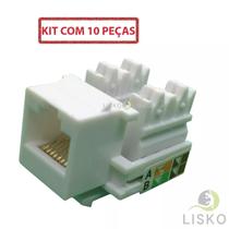 Kit C/ 10 Conector Fêmea Rj45 Keystone Cat5e Branco