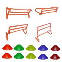 Kit C/10 Cones Demarcatórios + 4 Barreiras de Salto Obstáculos C/Até4Alturas
