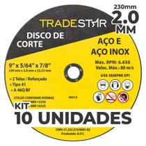 Kit c/ 10 Disco de Corte Metal 9" 230x2,0 mm Furo 22/23 mm Kit c/ 10 Disco de Corte Metal 9" 230x2,0 mm Furo 22/23 mm