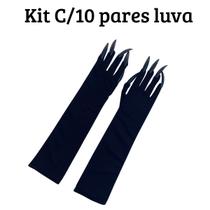 Kit C/10 Luva Unha Preta 40cm Cosplay Carnaval Longa