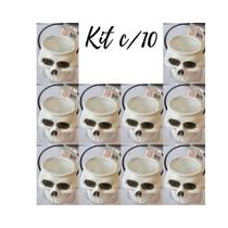 kit c/10 mini balde caveira branca lembrança Halloween