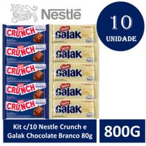 Kit c/10 Nestle Crunch e Galak Chocolate Branco 80g
