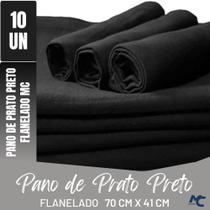 Kit c/ 10 Pano De Prato Flanelado Mc 07 - Preto Liso - Alvejado - 41x70cm - 100% Algodão - 70 Gramas Kit c/ 10 Pano De Prato Flanelado Mc 07 - Preto Liso - Alvejado - 41x70cm - 100% Algodão - 70 Gramas