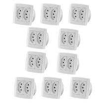 Kit C/ 10 Pç Tomada Dupla 10a P/ Móveis Ilumi Slim Branca
