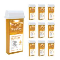 Kit c/ 10 Refil Cera para Depilação Roll-On Mel Natural Depilatória 100g Depilflax