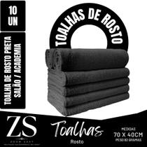 Kit C/ 10 Toalha De Rosto Preta - 70x40cm - Profissional - 82g - Cabeleireiro - Zoom Soft - Banheiro