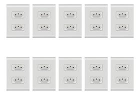 Kit C/ 10 Tomada Dupla 20a 2p+t Liz Branca Tramontina