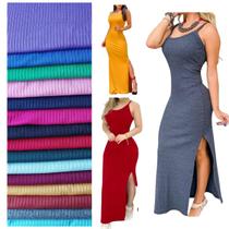 KIT C/ 10 Vestidos Longo Canelado com Fenda
