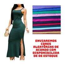 KIT C/ 10 Vestidos Longo Canelado com Fenda - Longo c/10 variados - Único KIT C/ 10 Vestidos Longo Canelado com Fenda - Longo c/10 variados - Único