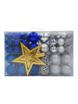 Kit C/100 Bolas de Natal Lisas/Foscas/Glitter - Prata e Azul