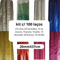 Kit C/100 Laço Fácil C/Filete Sortido Presente 20mmx37cm