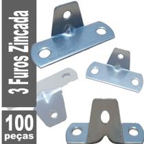 Kit C/ 100 Peças - Cantoneira Para Moveis 3 Furos Zincada