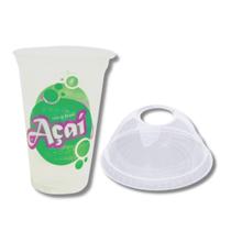 Kit c/ 100 un. de copo p/ acai 440 ml. 100 un. de tampa bolha c/ furo p/ copo 440, 550 e 660 ml.