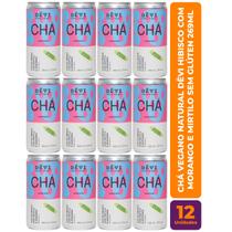 Kit c/ 12 Chá Vegano Natural DÊVI Hibisco com Morango e Mirtilo Gaseificado 269ml